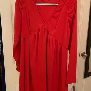Red Ruched Raglan sleeve smock dress by Shein!
